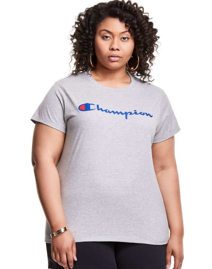 Champion Plus Classic Script Logo T-Shirt Dames - Grijs - Belgie 1934HTISD